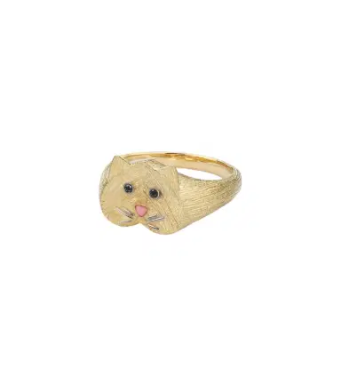 Yvonne Léon Yvonne Léon Chevalière Chaton Mini 9kt gold ring with black diamonds | Thumbnail 1