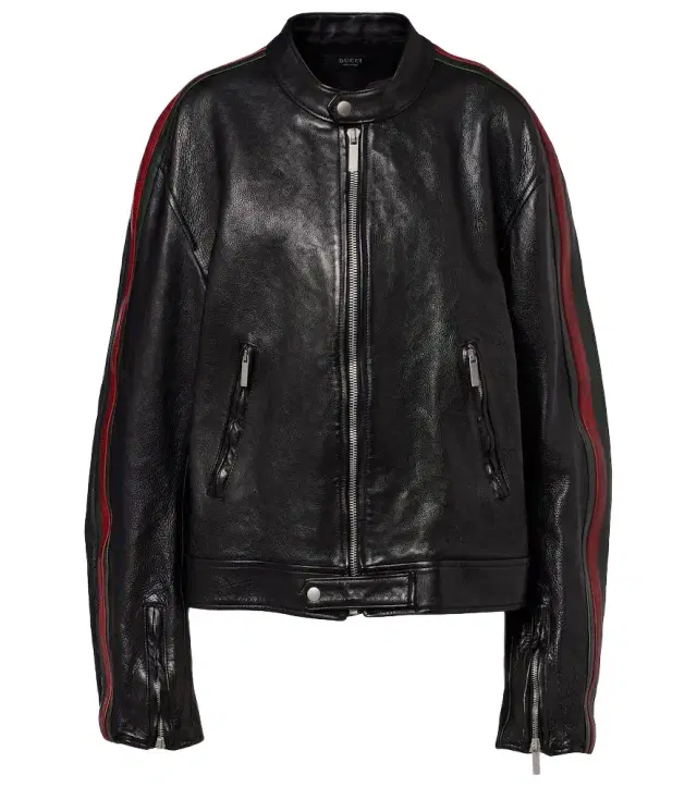 Gucci Web Stripe leather biker jacket