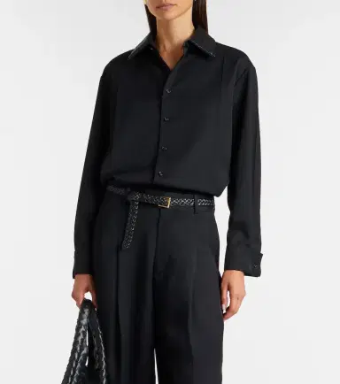 Bottega Veneta Intrecciato leather-trimmed wool shirt | Thumbnail 2 Bottega Veneta Intrecciato leather-trimmed wool shirt | Thumbnail 2