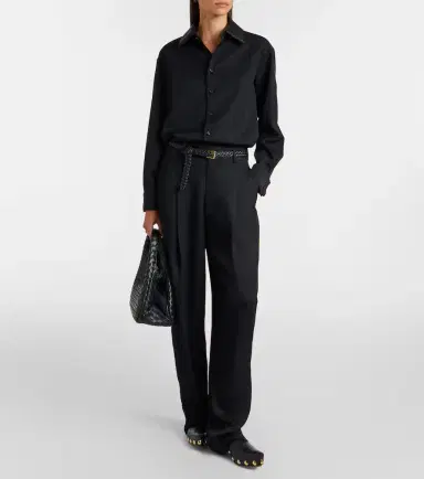Bottega Veneta Intrecciato leather-trimmed wool shirt | Thumbnail 4 Bottega Veneta Intrecciato leather-trimmed wool shirt | Thumbnail 4