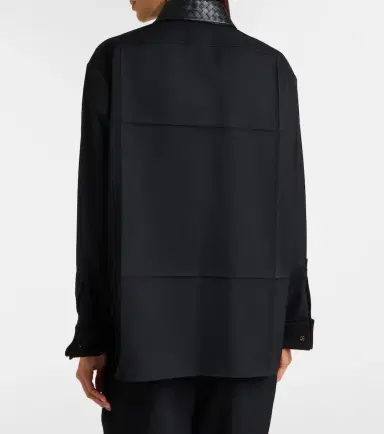 Bottega Veneta Intrecciato leather-trimmed wool shirt | Thumbnail 5 Bottega Veneta Intrecciato leather-trimmed wool shirt | Thumbnail 5