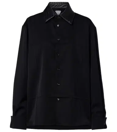 Bottega Veneta Intrecciato leather-trimmed wool shirt | Thumbnail 1 Bottega Veneta Intrecciato leather-trimmed wool shirt | Thumbnail 1