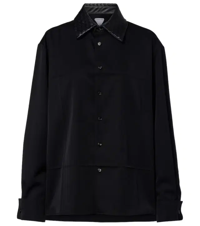 Intrecciato leather-trimmed wool shirt
