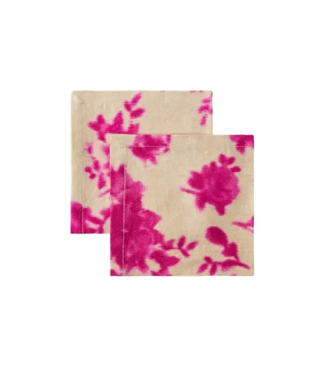 The House of Lyria Plumeria set of 2 floral linen napkins