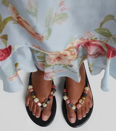 Ancient Greek Sandals Saionara beaded leather thong sandals | Thumbnail 3