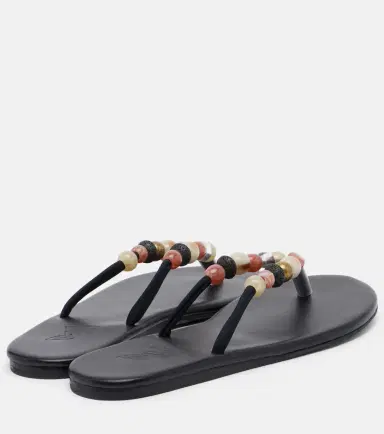 Ancient Greek Sandals Saionara beaded leather thong sandals | Thumbnail 6