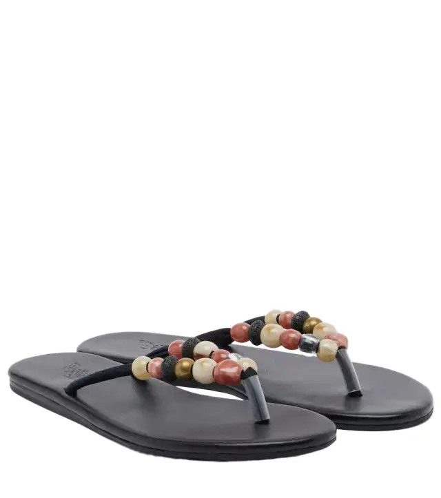 Ancient Greek Sandals Saionara beaded leather thong sandals