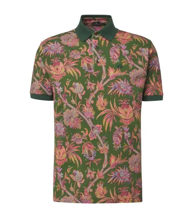 Floral cotton piqué polo shirt