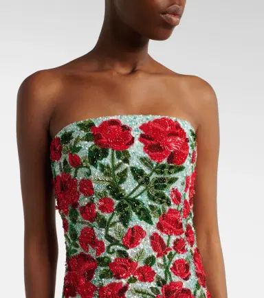LA FUORI Là Fuori Crimson Rose embellished bustier gown | Thumbnail 4