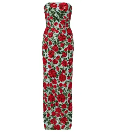 LA FUORI Là Fuori Crimson Rose embellished bustier gown | Thumbnail 1