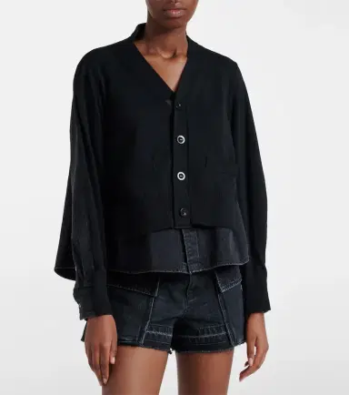 Sacai Paneled cotton-blend cardigan | Thumbnail 6