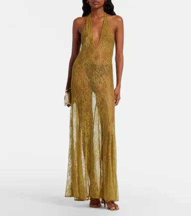 ADRIANA DEGREAS Sheer open-back lace maxi dress | Thumbnail 5