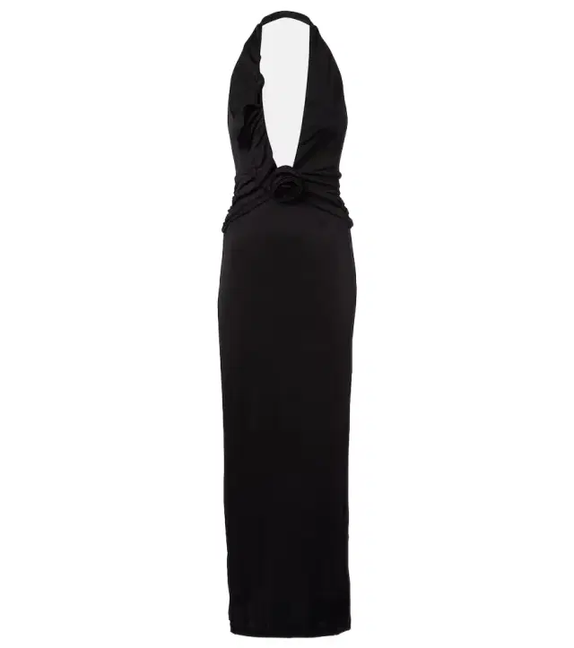 Floral-appliqué halterneck maxi dress