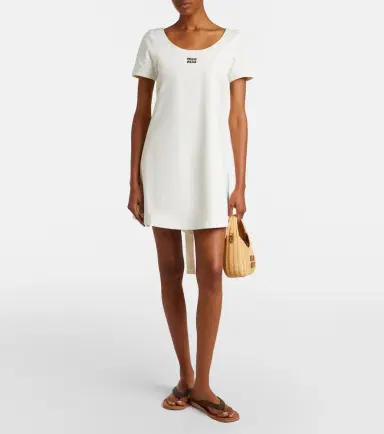 Miu Miu Leather-trimmed cotton jersey minidress | Thumbnail 5 Miu Miu Leather-trimmed cotton jersey minidress | Thumbnail 5