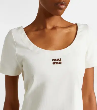 Miu Miu Leather-trimmed cotton jersey minidress | Thumbnail 6 Miu Miu Leather-trimmed cotton jersey minidress | Thumbnail 6