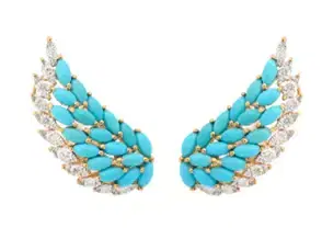 Wish Fine Jewelry 3.70ct Diamond Turquoise 14K Gold Wing Climber Earrings