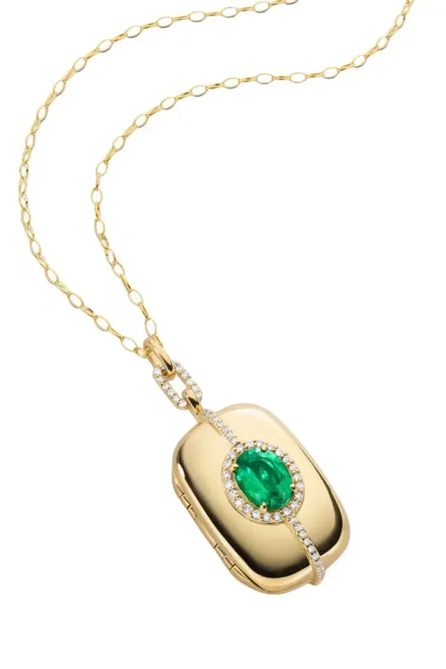 MONICA RICH KOSANN Emerald Diamond Locket Necklace