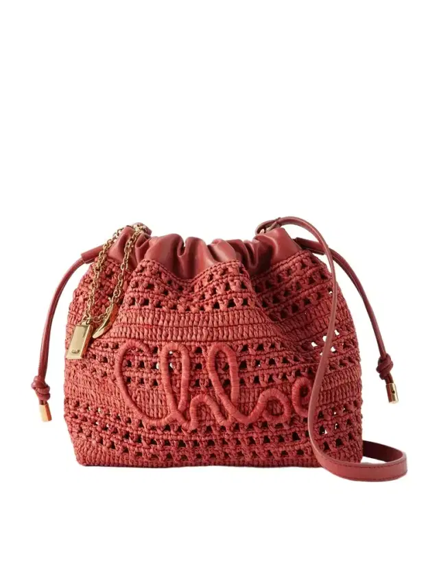 Chloé Summer Banana Leather-trimmed Raffia Shoulder Bag