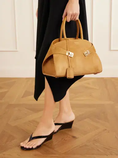 Ferragamo Hug Small Embellished Leather-trimmed Suede Tote | Thumbnail 2 Ferragamo Hug Small Embellished Leather-trimmed Suede Tote | Thumbnail 2