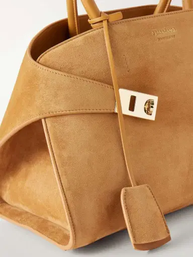 Ferragamo Hug Small Embellished Leather-trimmed Suede Tote | Thumbnail 5 Ferragamo Hug Small Embellished Leather-trimmed Suede Tote | Thumbnail 5
