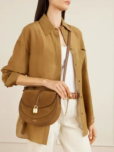 DeMellier The Sienna Saddle Leather-trimmed Suede Shoulder Bag | Thumbnail 2 DeMellier The Sienna Saddle Leather-trimmed Suede Shoulder Bag | Thumbnail 2