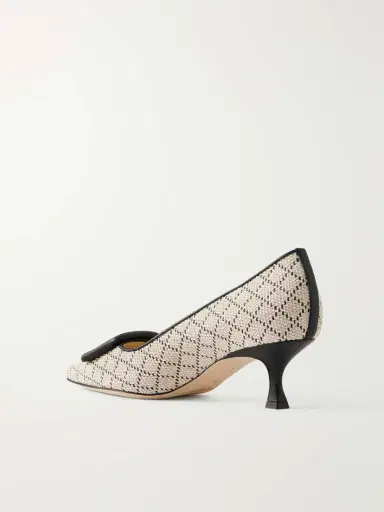Manolo Blahnik Maysale 50 Buckled Leather-trimmed Raffia Pumps | Thumbnail 3