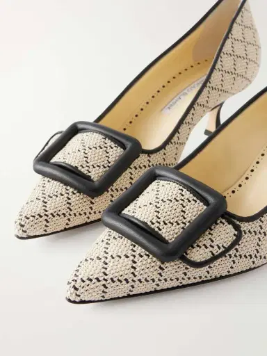 Manolo Blahnik Maysale 50 Buckled Leather-trimmed Raffia Pumps | Thumbnail 5
