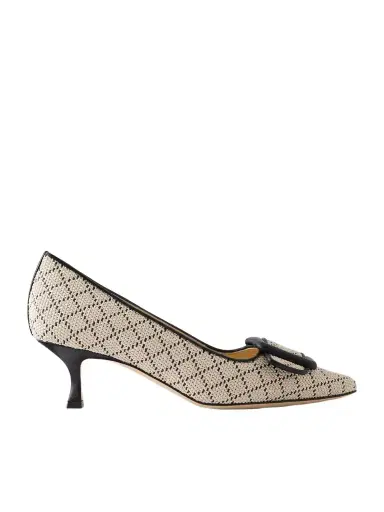 Manolo Blahnik Maysale 50 Buckled Leather-trimmed Raffia Pumps | Thumbnail 1