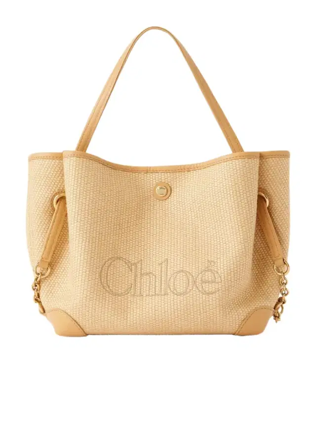 Chloé Clover Leather-trimmed Raffia-effect Tote