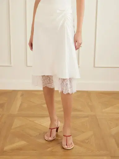SIR. Ingrid Layered Gathered Lace-trimmed Satin Midi Skirt | Thumbnail 3 SIR. Ingrid Layered Gathered Lace-trimmed Satin Midi Skirt | Thumbnail 3