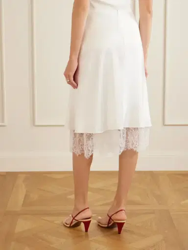 SIR. Ingrid Layered Gathered Lace-trimmed Satin Midi Skirt | Thumbnail 4 SIR. Ingrid Layered Gathered Lace-trimmed Satin Midi Skirt | Thumbnail 4