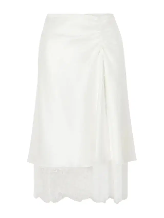 Ingrid Layered Gathered Lace-trimmed Satin Midi Skirt