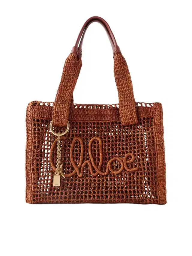 Chloé Summer Banana Leather-trimmed Raffia Tote