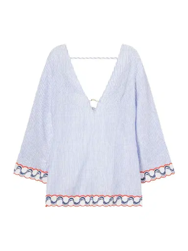 Farm Rio Embroidered Striped Linen Coverup | Thumbnail 1 Farm Rio Embroidered Striped Linen Coverup | Thumbnail 1