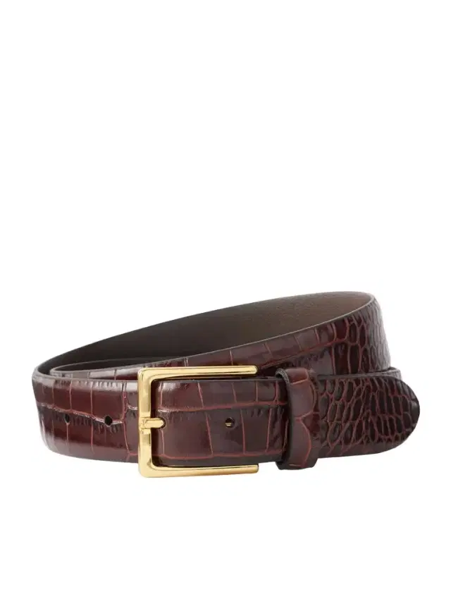 Croc-effect Leather Belt