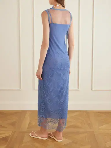 SIR. Leif Embroidered Tulle Midi Dress | Thumbnail 3