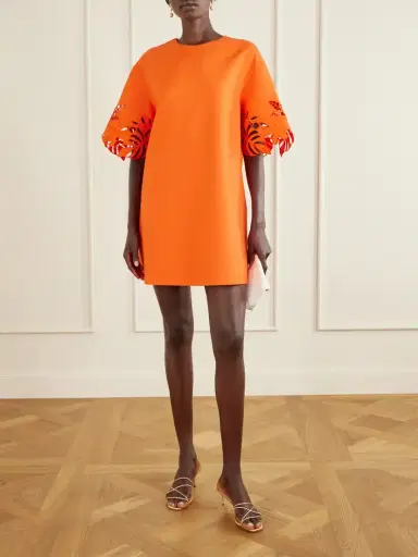 Oscar de la Renta Embroidered Cut-out Wool-blend Mini Dress | Thumbnail 2
