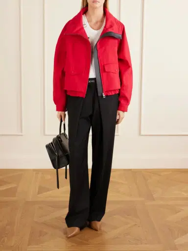 Loewe Leather-trimmed Anagram-embroidered Cropped Cotton And Silk-blend Gabardine Jacket | Thumbnail 2