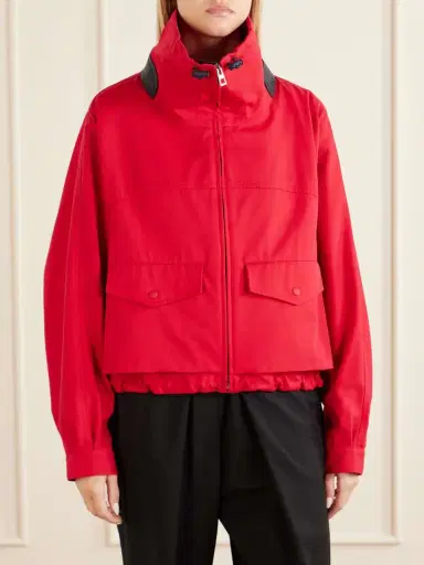 Loewe Leather-trimmed Anagram-embroidered Cropped Cotton And Silk-blend Gabardine Jacket | Thumbnail 3