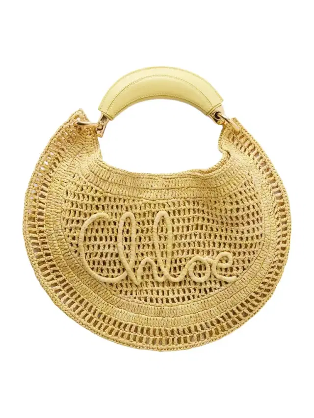 Chloé Summer Banana Leather-trimmed Embroidered Raffia Tote