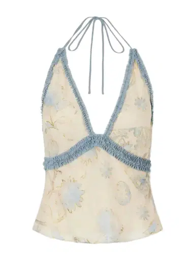 SIR. Cecile Ruffled Printed Chiffon Halter Top | Thumbnail 1