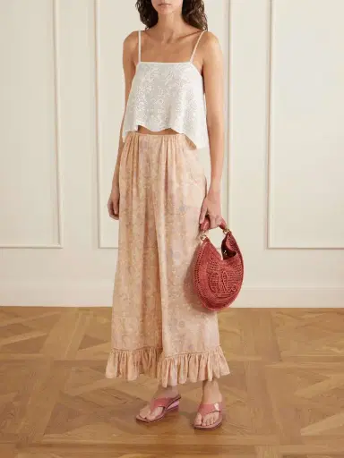 Chloé Summer Banana Leather-trimmed Embroidered Raffia Tote | Thumbnail 3