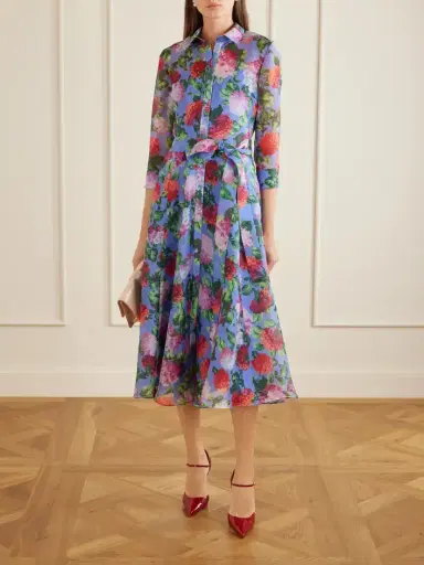 Carolina Herrera Belted Floral-print Silk-organza Midi Dress | Thumbnail 2