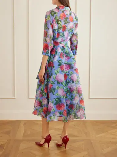 Carolina Herrera Belted Floral-print Silk-organza Midi Dress | Thumbnail 3