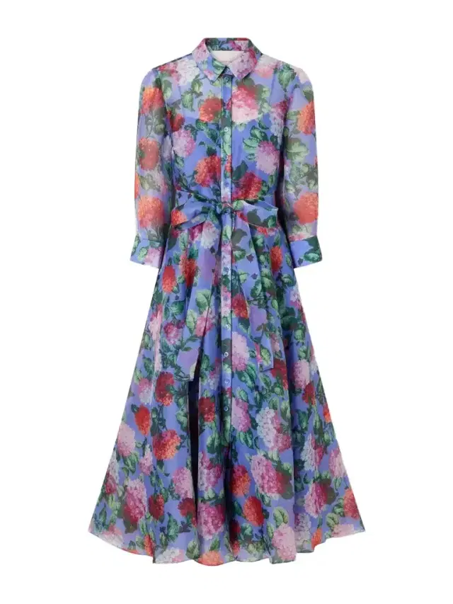 Carolina Herrera Belted Floral-print Silk-organza Midi Dress