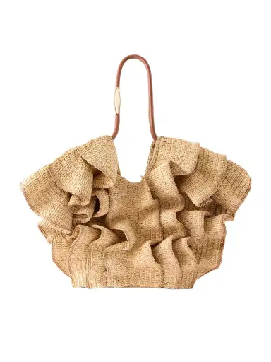 Zimmermann Goldentime Ruffle-detail Medium Raffia Tote | Thumbnail 1 Zimmermann Goldentime Ruffle-detail Medium Raffia Tote | Thumbnail 1