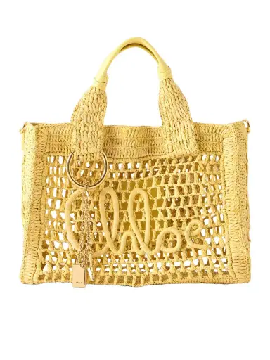 Chloé Summer Banana Leather-trimmed Raffia Tote Bag | Thumbnail 1 Chloé Summer Banana Leather-trimmed Raffia Tote Bag | Thumbnail 1