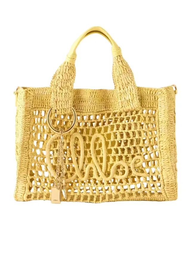 Chloé Summer Banana Leather-trimmed Raffia Tote Bag