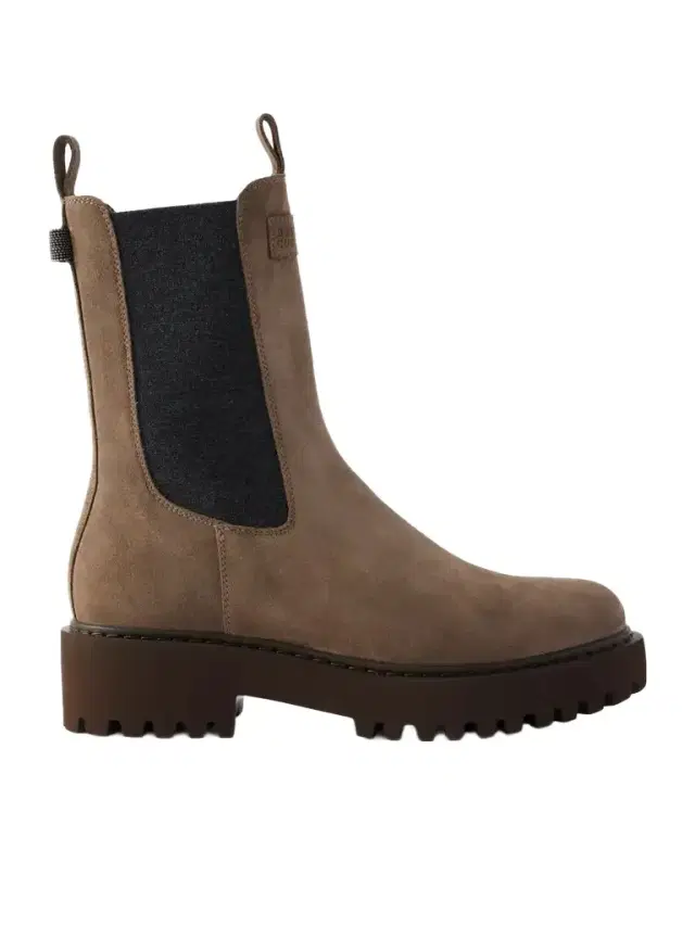 Brunello Cucinelli Bead-embellished Suede Ankle Boots