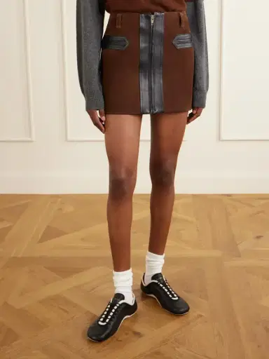 Marni Leather-trimmed Suede Mini Skirt | Thumbnail 3 Marni Leather-trimmed Suede Mini Skirt | Thumbnail 3